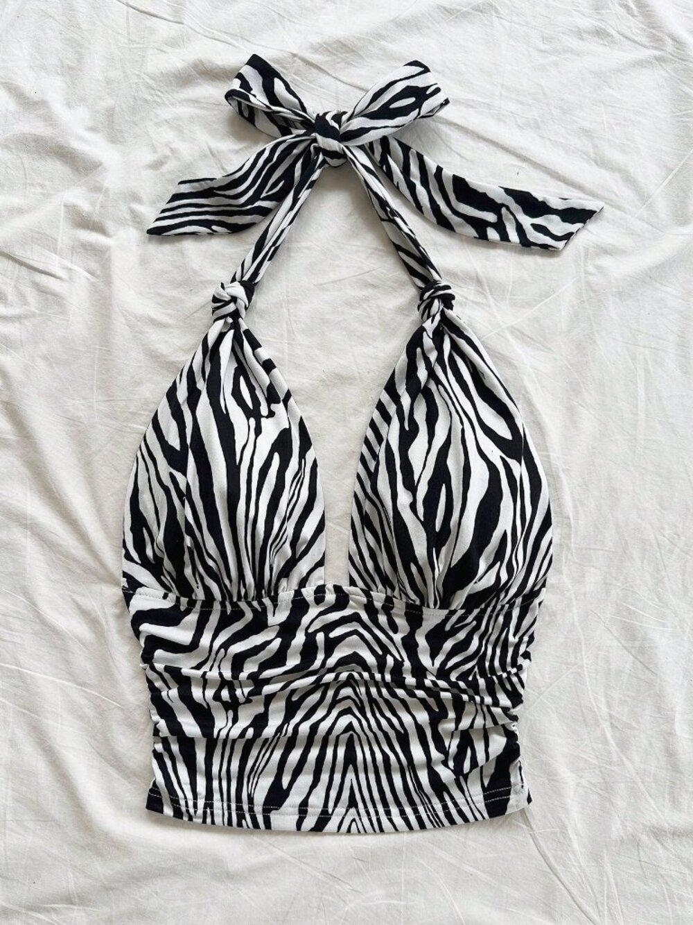 Multicolor Sexy Women's Zebra Print V-Neck Halter Camisole Knotted Bow - Picture 6 of 6